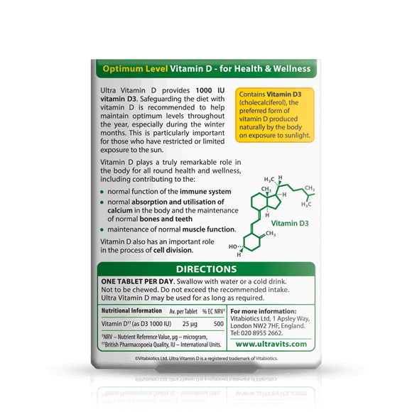 Vitabiotics Ultra Vitamin D 1000IU Optimum Level 96 Tablets - Brivane